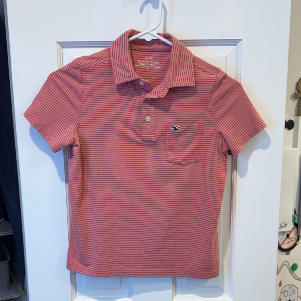 Vineyard Vines Kids Polo in Pink and Blue Stripes
